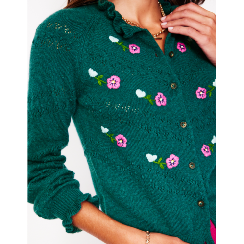 Boden Fae Embroidered Cardigan - Glade Green