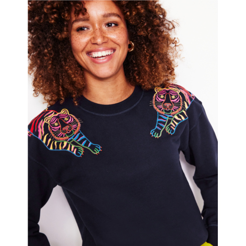 Boden Emi Embroidered Sweatshirt - Navy, Tiger Embroidery