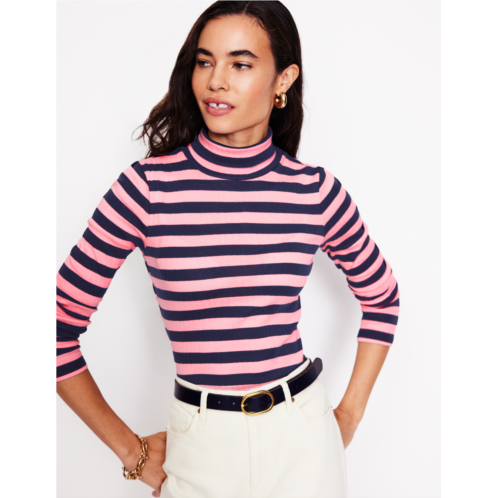 Boden Anna Rib Roll Neck Top - Spring Blossom and French Navy