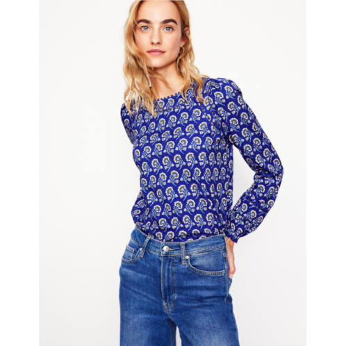 Boden Mila Long Sleeve Top - Sapphire Blue, Azalea Sprig