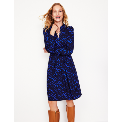 Boden Willow Frill Short Shirt Dress - French Navy, Abstract Dot