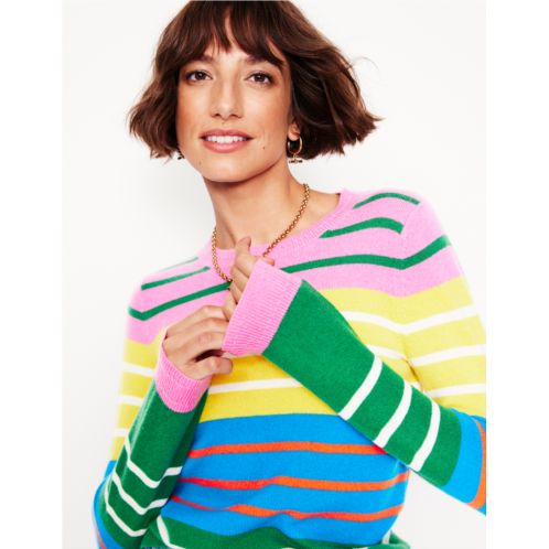 Boden Eva Cashmere Crew Neck Jumper - Green, Pink, Bright Blue Multi