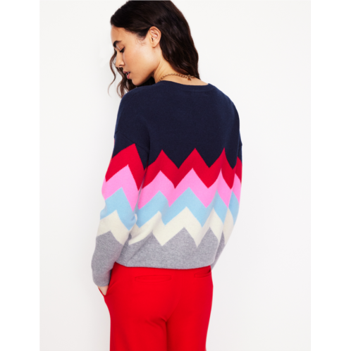 Boden Lydia Cashmere Jumper - Navy, Zig Zag