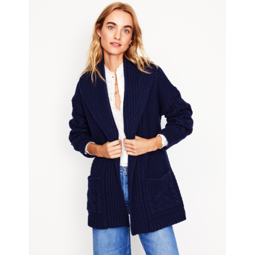 Boden Cable Belted Cardigan - Navy