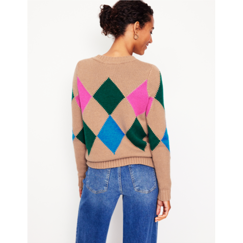 Boden Argyle Crew Neck Jumper - Camel Melange, Multi