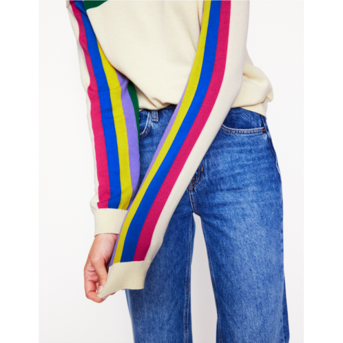 Boden Lara Relaxed Cotton Jumper - Warm Ivory, Curved Rainbow