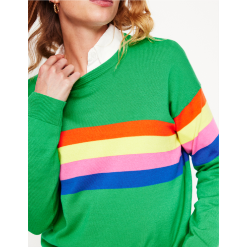 Boden Lara Relaxed Cotton Jumper - Bright Green Chest Stripe