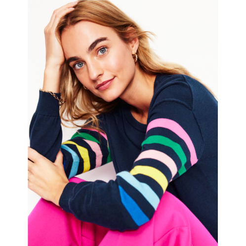 Boden Lara Relaxed Cotton Jumper - Navy, Rainbow