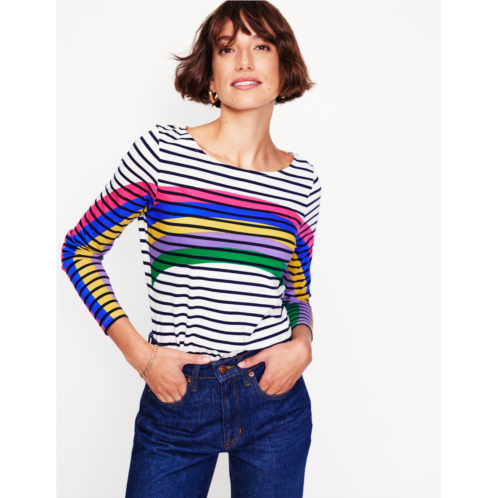 Boden Ella Long Sleeve Breton - Rainbow Curve