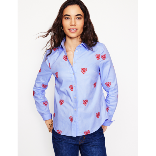 Boden Sienna Embroidered Shirt - Blue Oxford, Hearts