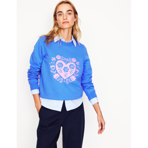 Boden Hannah Embroidered Sweatshirt - Peacock Plume Blue, Hearts