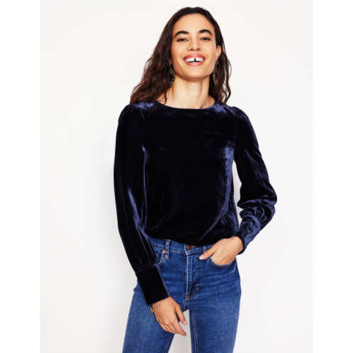 Boden Button Back Velvet Top - Navy