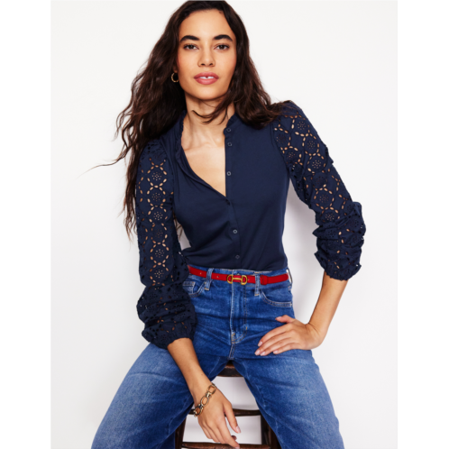 Boden Eden Broderie Blouse - Navy