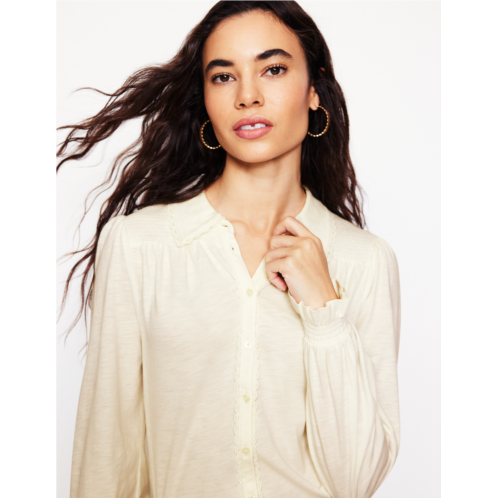 Boden Smocked Jersey Shirt - Ivory