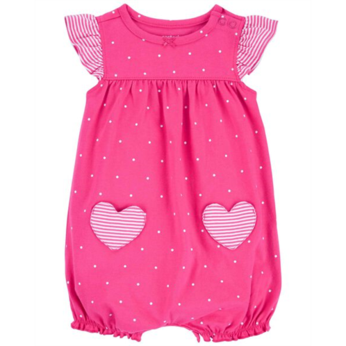 Carters Pink Baby Heart Pocket Cotton Romper