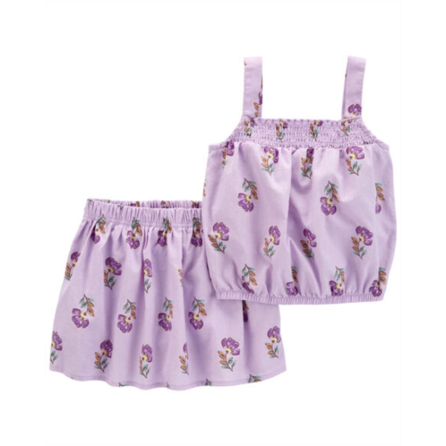 Carters Purple Toddler 2-Piece Floral Linen Tank & Skort Set