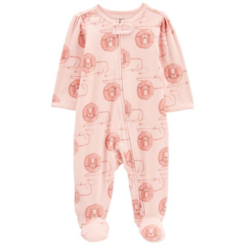 Carters Pink Baby Lion 2-Way Zip Cotton Blend Sleep & Play Pajamas