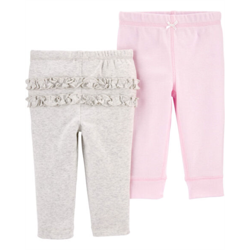 Carters Grey/Pink Baby 2-Pack Ruffle-Detail Cotton Pants