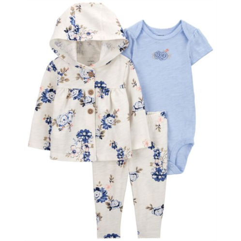 Carters Blue Baby 3-Piece Floral Little Cardigan Set