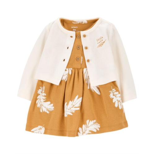Carters Brown/White Baby 2-Piece Feather Bodysuit Dress & Cardigan Set