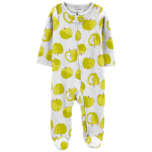 Carters Grey Baby Green Apple 2-Way Zip Sleep & Play Pajamas