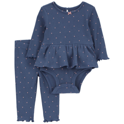 Carters Navy Baby 2-Piece Polka Dot Peplum Bodysuit Pant Set
