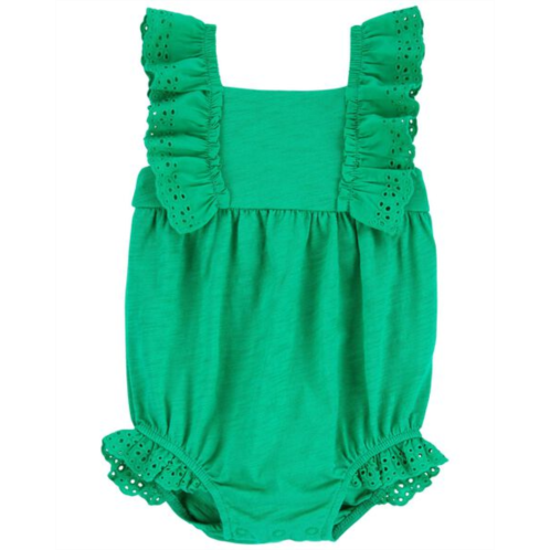 Carters Green Baby Eyelet Lace Romper