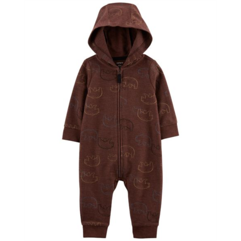 Carters Brown Baby Zip-Up Hooded Jumpsuit
