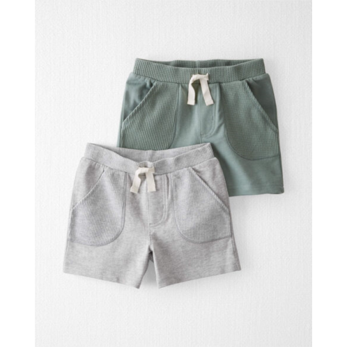 Carters Green, Grey Toddler 2-Pack Organic Cotton Waffle Knit Shorts