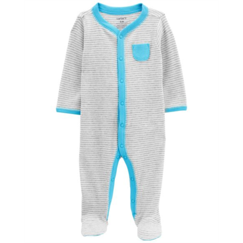 Carters Grey/Blue Baby Striped Snap-Up Thermal Sleep & Play Pajamas