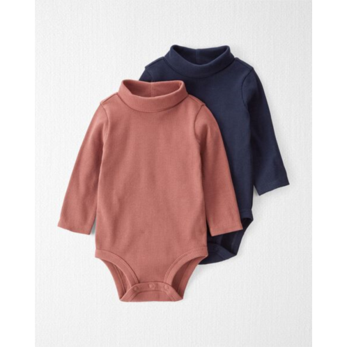 Carters Navy, Dusty Rose Baby Organic Cotton 2-Pack Mock Neck Rib Bodysuits