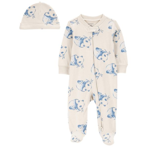 Carters White Baby Panda 2-Piece Sleep & Play Pajamas and Cap Set