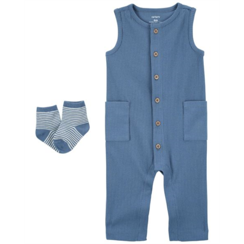 Carters Blue Baby 2-Piece Jumpsuit & Socks Set