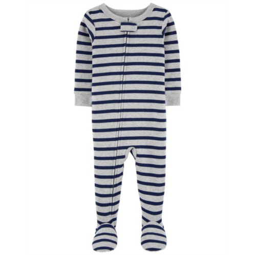 Carters Gray Baby 1-Piece Striped Snug Fit Cotton Footie Pajamas