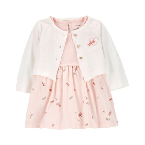 Carters Pink Baby 2-Piece Bodysuit Dress & Cardigan Set