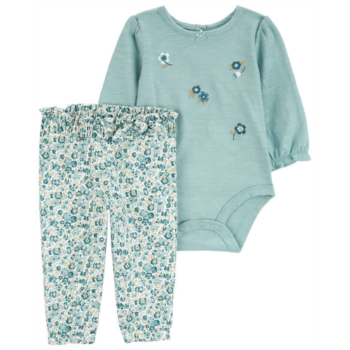 Carters Teal Baby 2-Piece Floral Bodysuit Pant Set