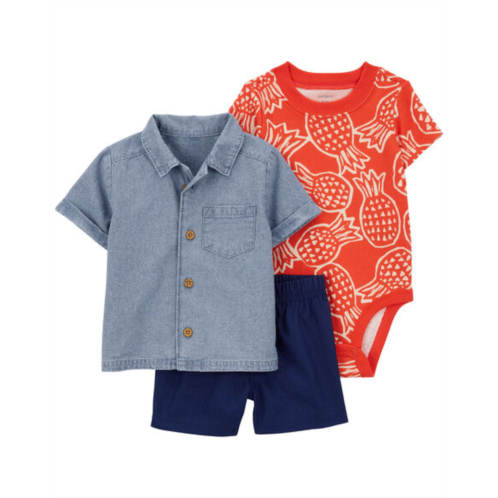 Carters Red/Chambray Baby 3-Piece Pineapple Little Short Set