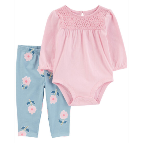 Carters Pink/Blue Baby 2-Piece Eyelet Long-Sleeve Bodysuit Pant Set