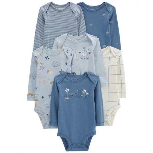 Carters Blue/White Baby 6-Pack Long-Sleeve Bodysuits