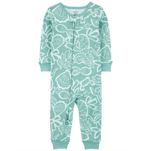 Carters Blue Baby 1-Piece Ocean Print 100% Snug Fit Cotton Footless Pajamas