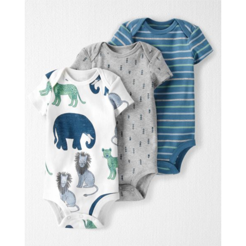 Carters Wildlife Baby Organic Cotton Rib 3-Pack Wildlife-Print & Striped Bodysuits