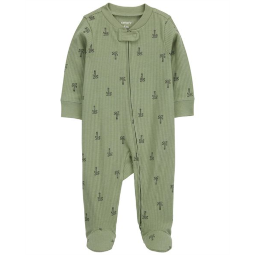 Carters Olive Baby Palm Tree 2-Way Zip Cotton Sleep & Play Pajamas