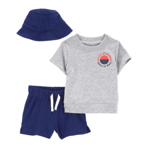 Carters Navy/Grey Baby 3-Piece Little Short & Hat Set