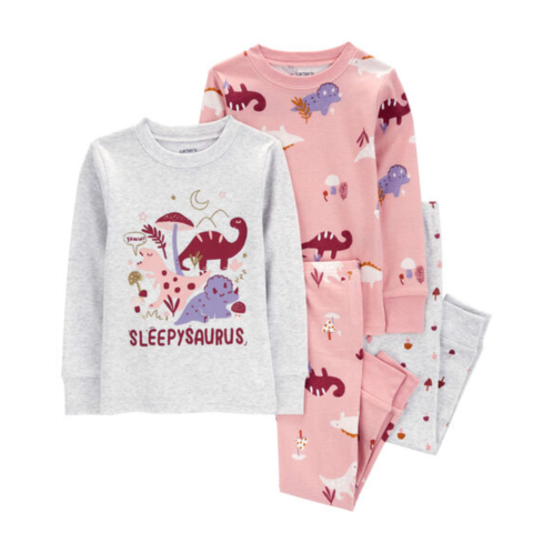 Carters Pink/Grey Baby 4-Piece Dinosaur Cotton Blend Pajamas