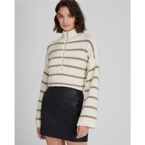 Clubmonaco Striped Relaxed Cashmere Quarter Zip Sweater