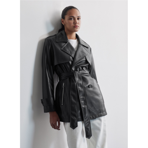 DKNY FAUX LEATHER SHORT TRENCH