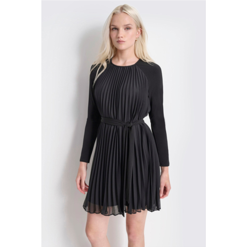 DKNY LONG SLEEVE PLEATED DRESS