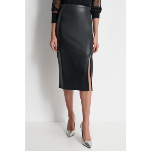 DKNY FAUX LEATHER MIDI SKIRT