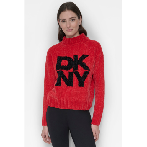 DKNY CHENILLE LOGO SWEATER