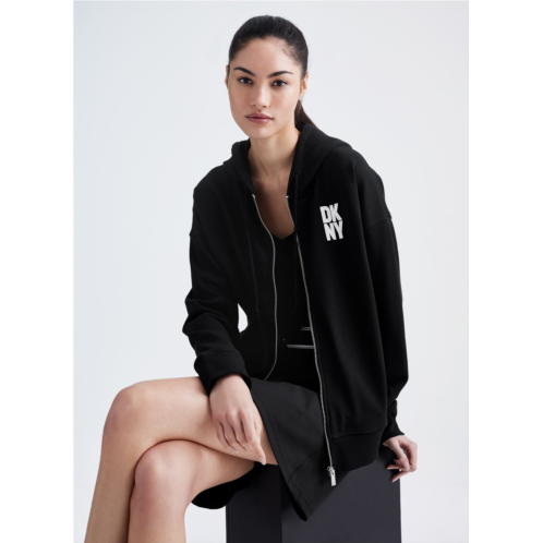 DKNY PUFF LOGO FULL ZIP HOODIE WITH POCKETS